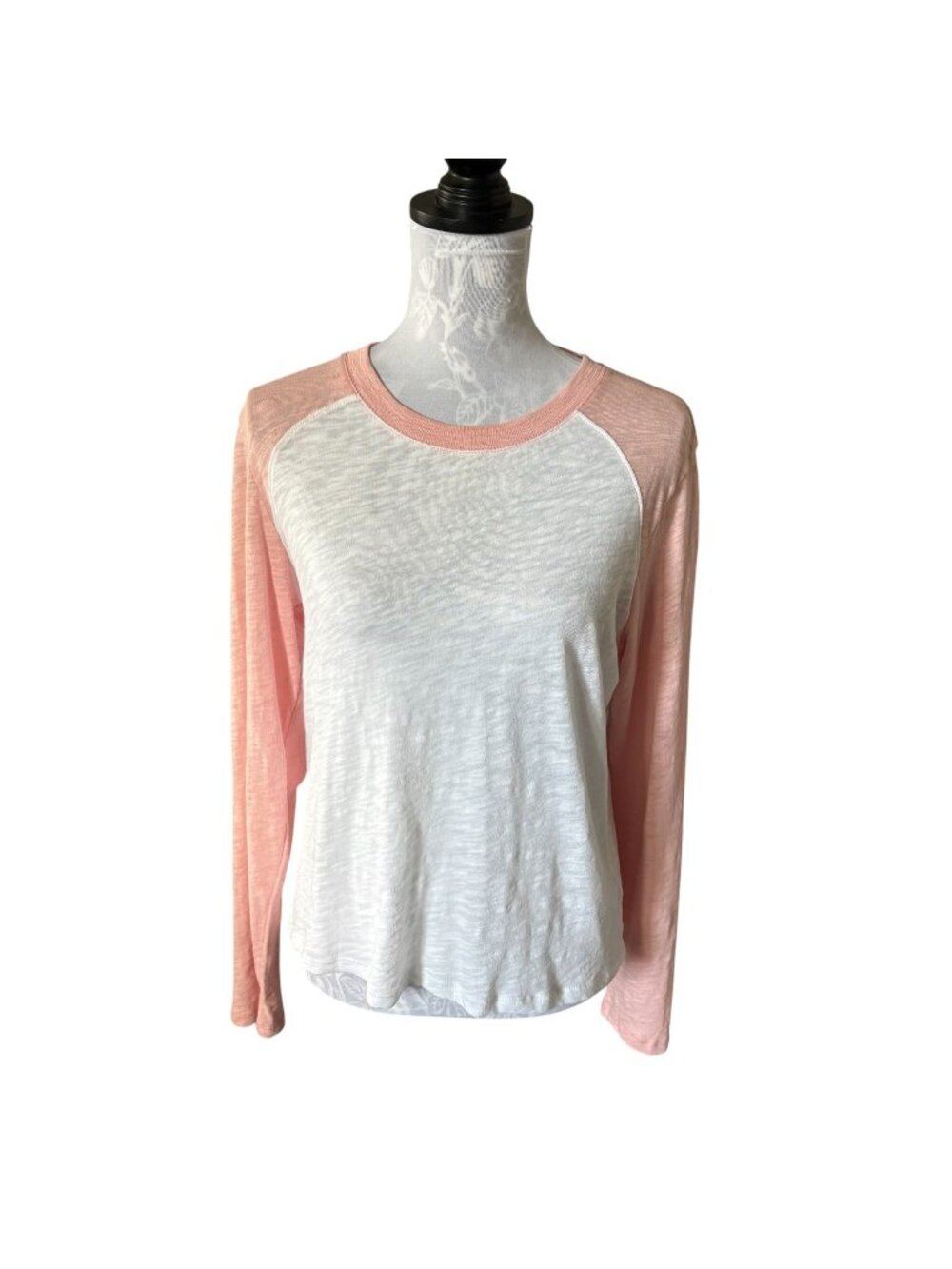 ATM Womens Destroyed Wash Tee Long Sleeve Pink White Small